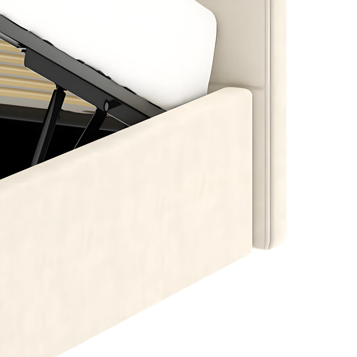 Détail coffre du lit coffre 140x190 cm velours beige ANTON