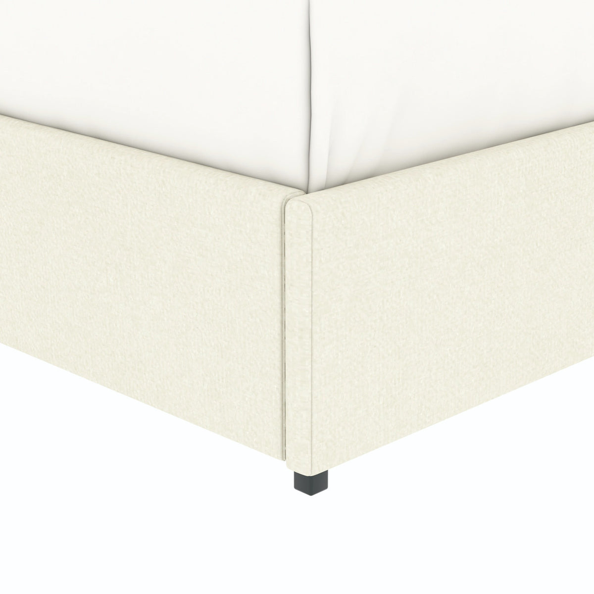 Détail du pied du lit coffre plateforme 140x190 cm velours beige LANCE