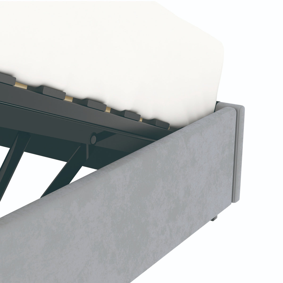 Détail du coffre du lit coffre plateforme 140x190 cm velours gris LANCE avec matelas (non fourni)