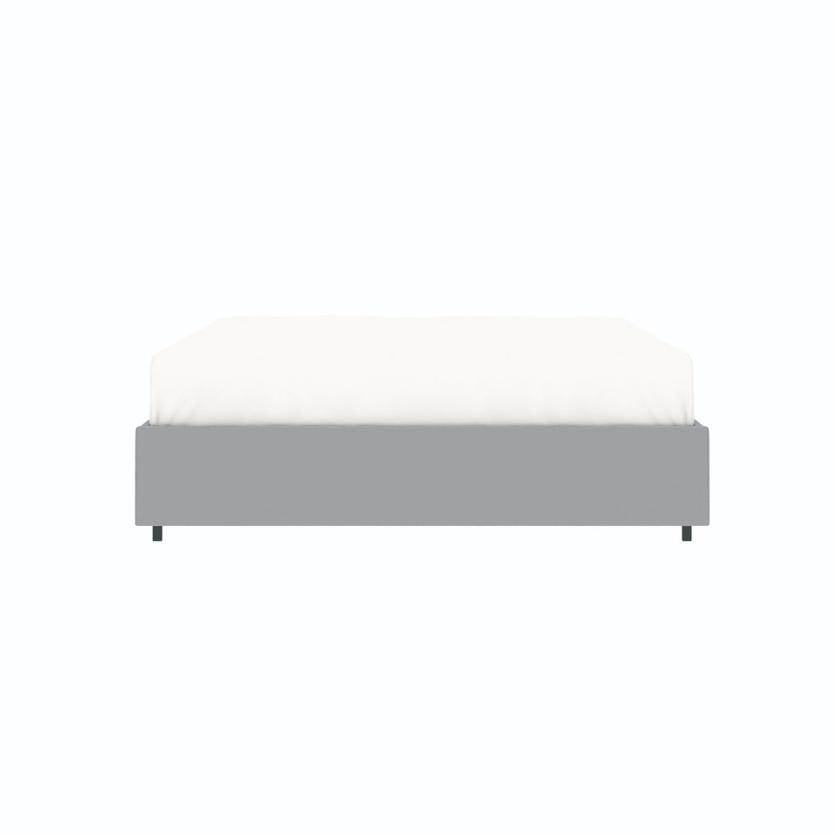 Vue de face du lit coffre plateforme 160x200 cm velours gris LANCE avec matelas (non fourni)