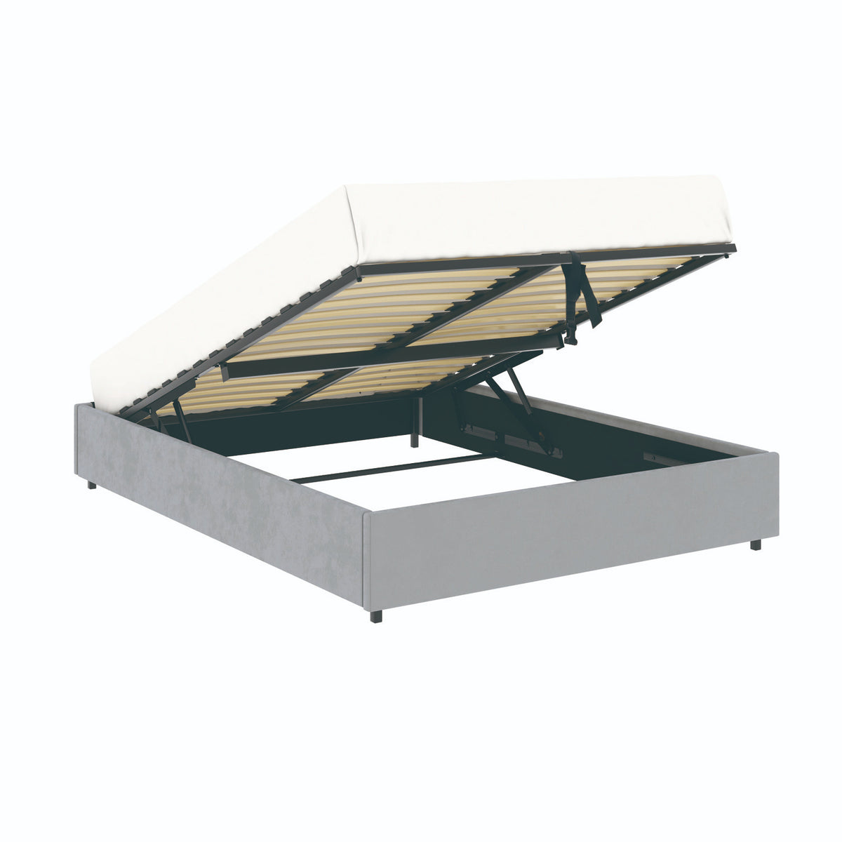 Vue d'ensemble du lit coffre plateforme 160x200 cm velours gris LANCE avec matelas (non fourni)