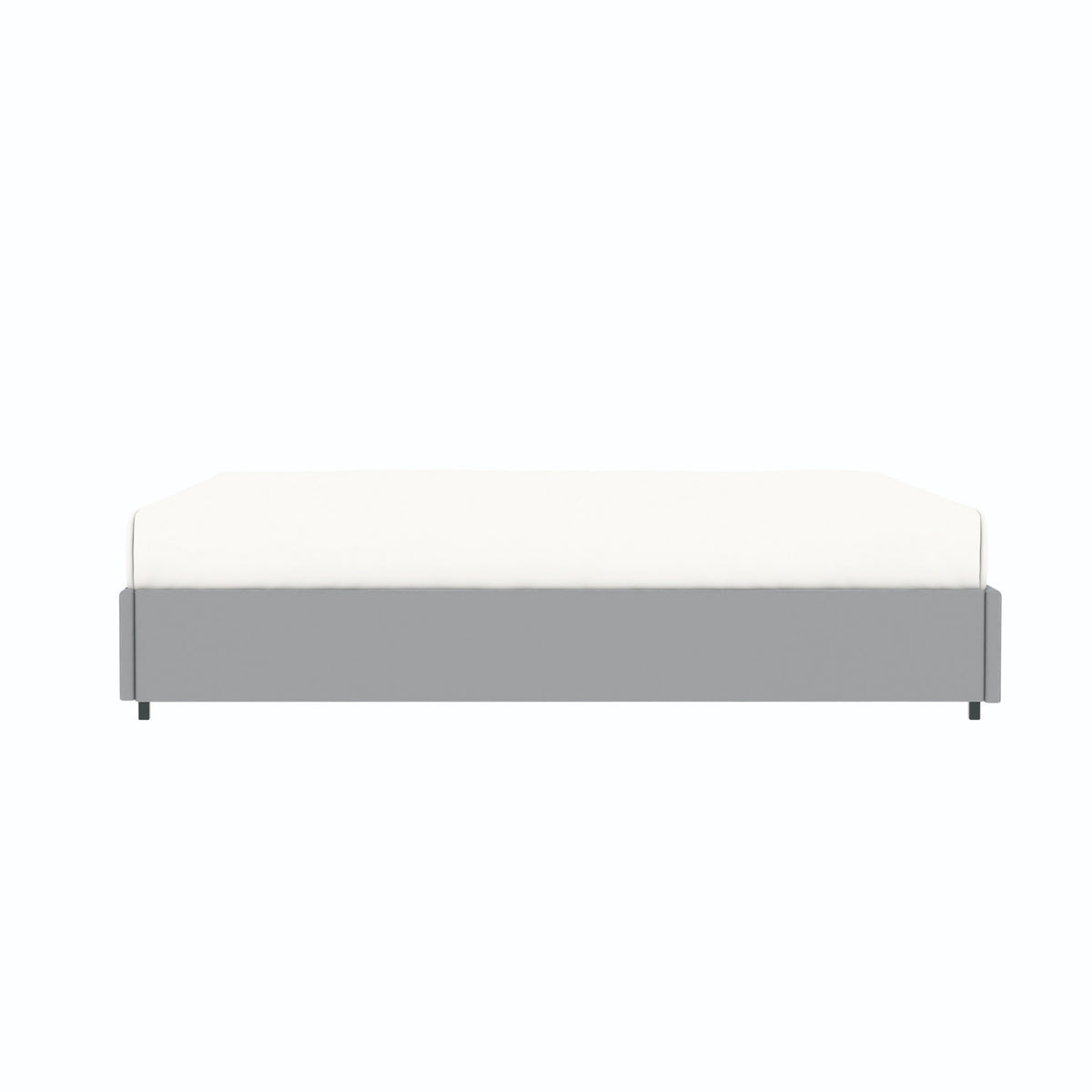 Vue de côté du lit coffre plateforme 160x200 cm velours gris LANCE avec matelas (non fourni)