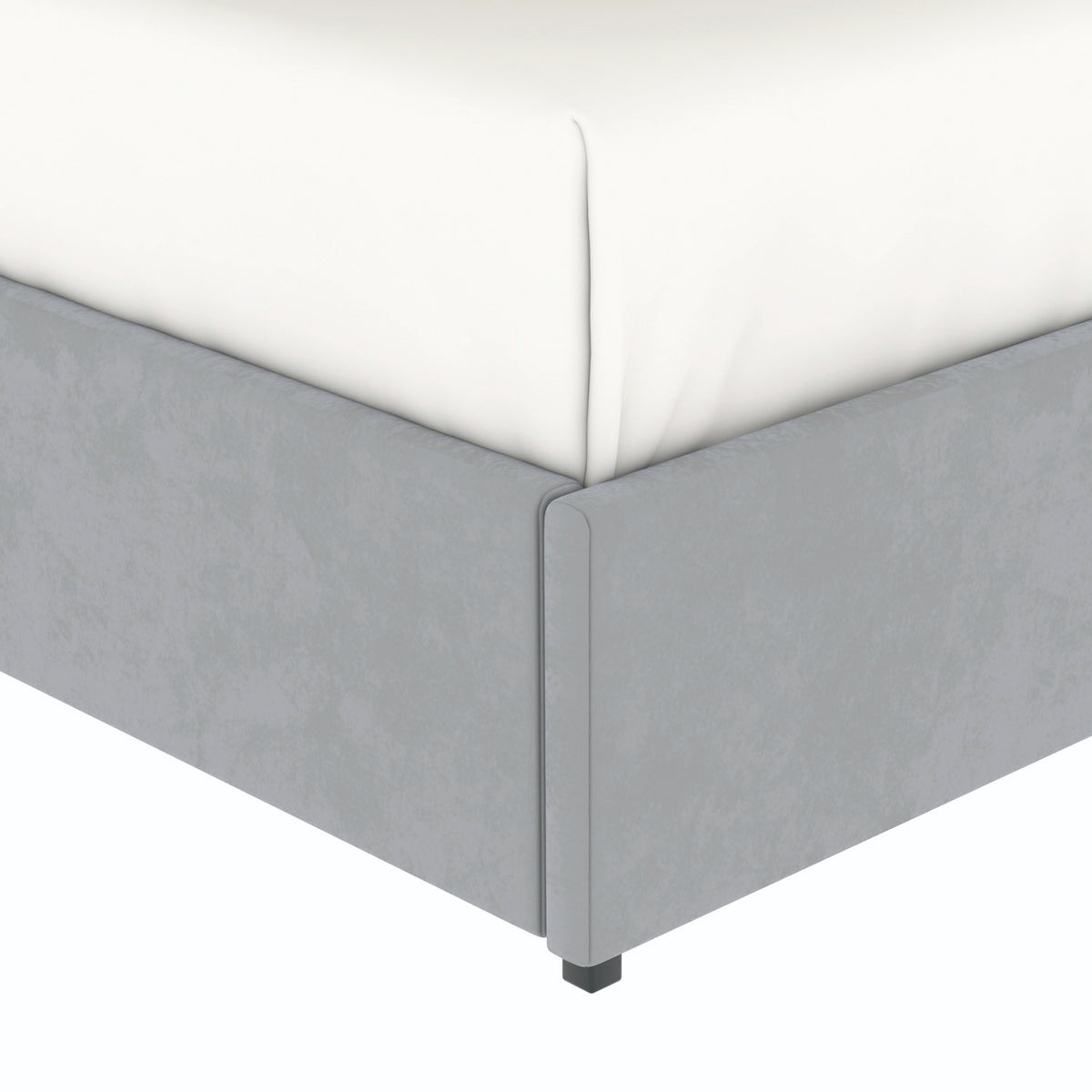 Détail du pied du lit coffre plateforme 160x200 cm velours gris LANCE