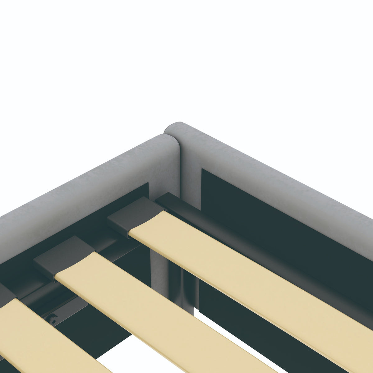 Détail du sommier du lit coffre plateforme 160x200 cm velours gris LANCE