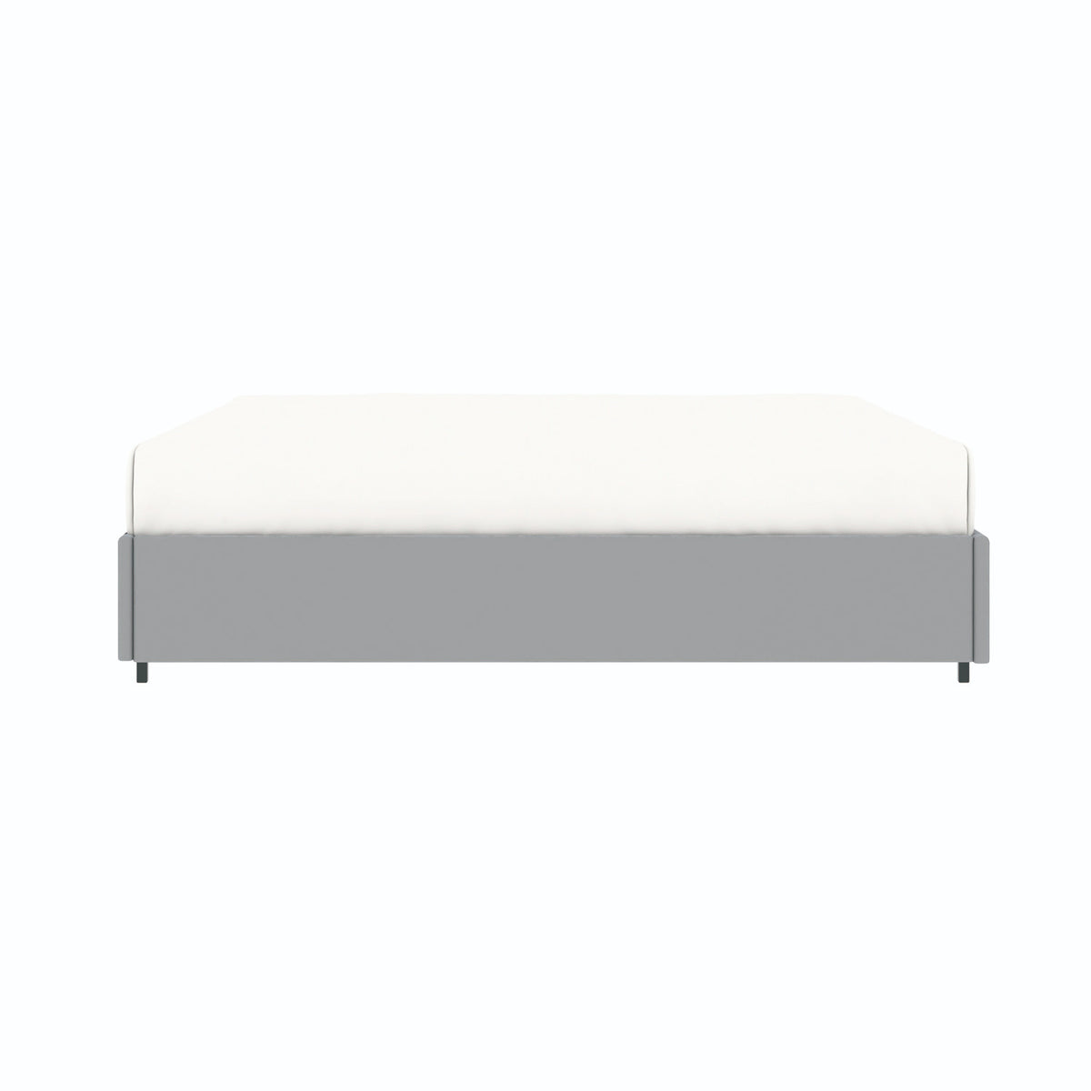 Vue de face du lit coffre plateforme 180x200 cm velours gris LANCE avec matelas (non fourni)
