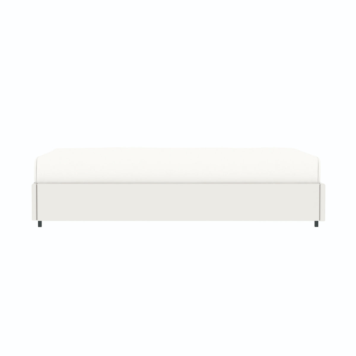Vue de côté du lit coffre plateforme 90x190 cm PU blanc LANCE
