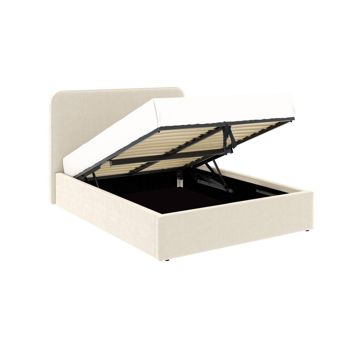Lit coffre tête de lit haute 140x190 cm velours beige ANTON avec matelas (non fourni)