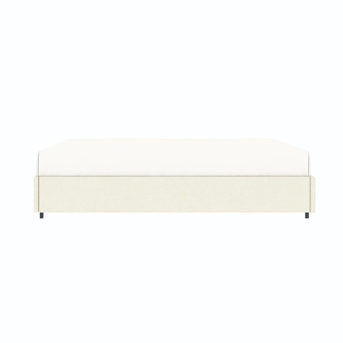 Vue de côté du lit coffre plateforme 140x190 cm velours beige LANCE avec matelas (non fourni)