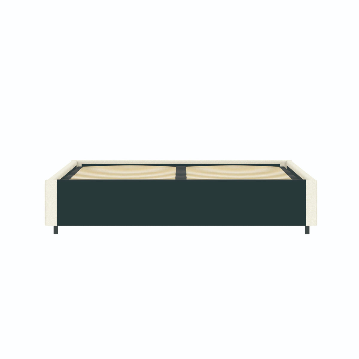 Vue de dos du lit coffre plateforme 140x190 cm velours beige LANCE