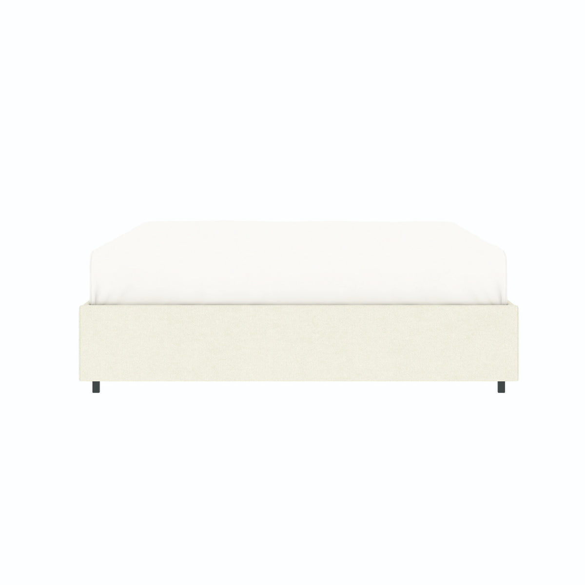 Vue de face du lit coffre plateforme 160x200 cm velours beige LANCE avec matelas (non fourni)