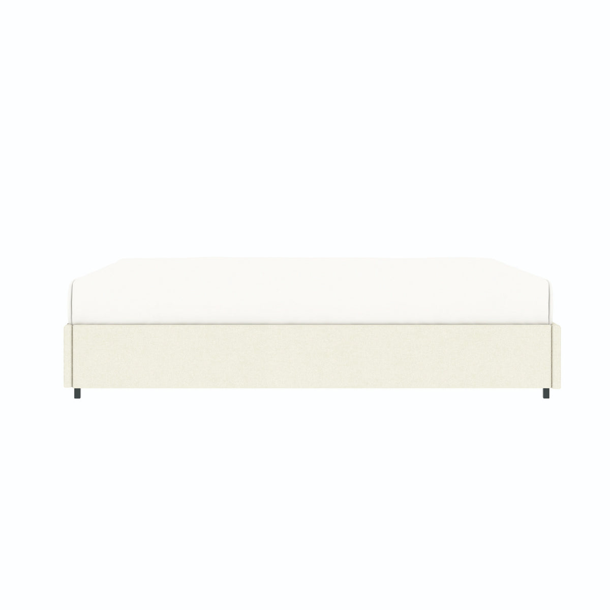 Vue de côté du lit coffre plateforme 160x200 cm velours beige LANCE avec matelas (non fourni)