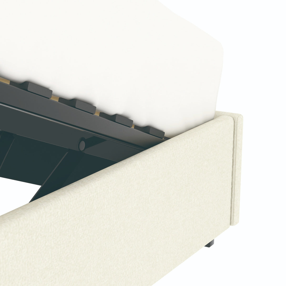 Détail du coffre du lit coffre plateforme 160x200 cm velours beige LANCE avec matelas (non fourni)