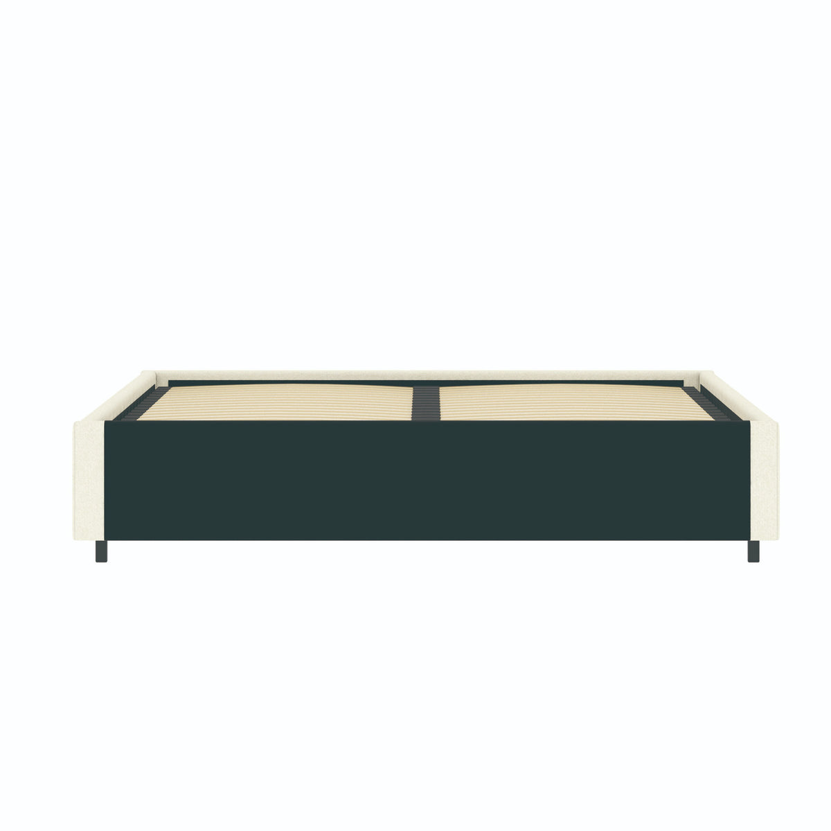 Vue de dos du lit coffre plateforme 160x200 cm velours beige LANCE