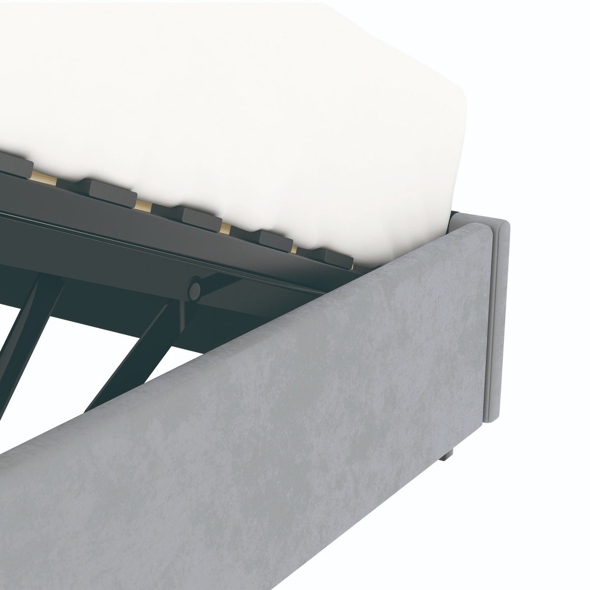 Détail du coffre du lit coffre plateforme 160x200 cm velours gris LANCE avec matelas (non fourni)