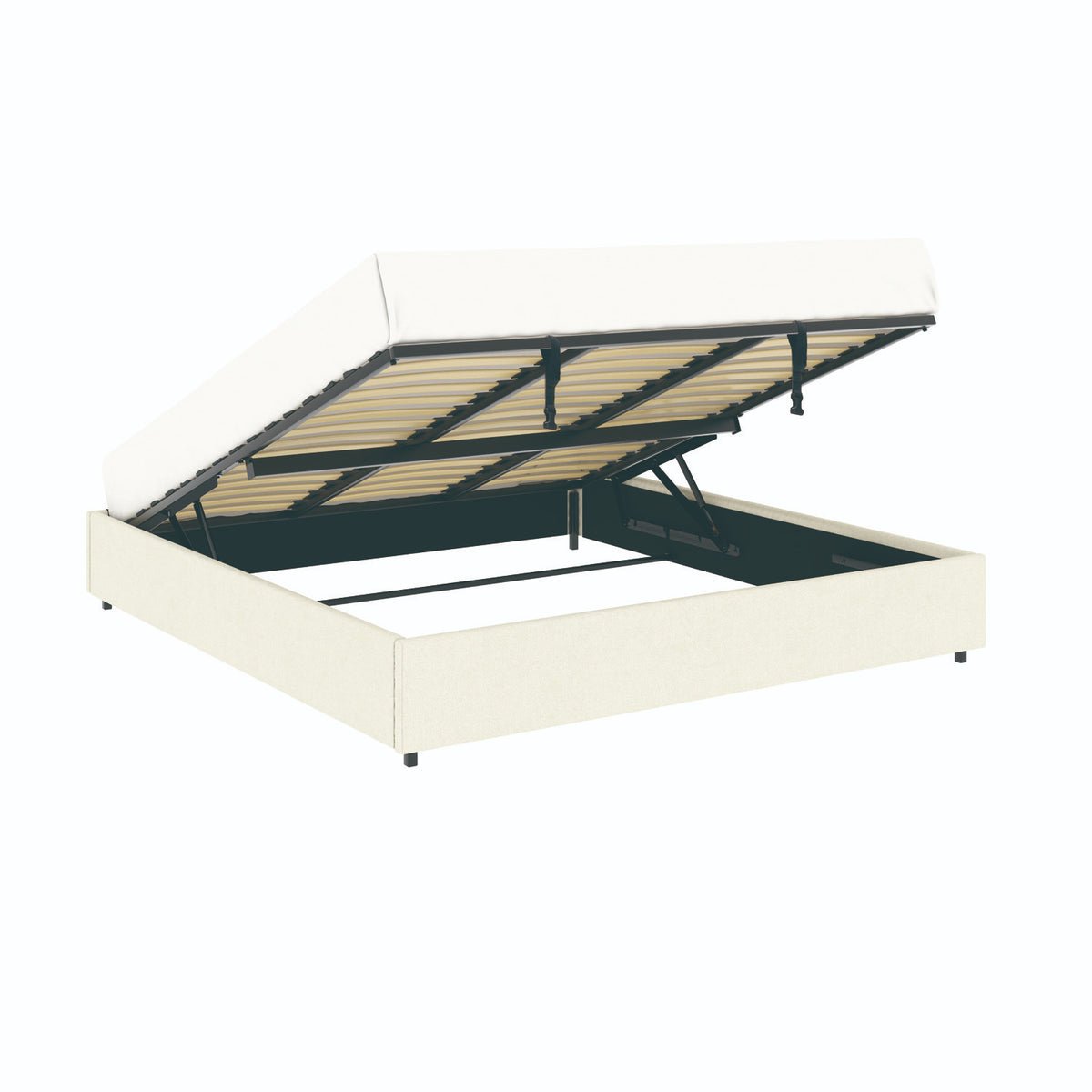 Vue d'ensemble du lit coffre plateforme 180x200 cm velours beige LANCE avec matelas (non fourni)