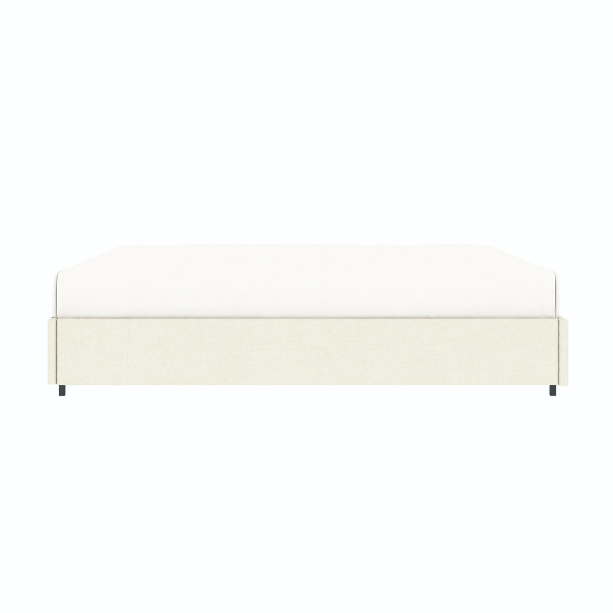 Vue de côté du lit coffre plateforme 180x200 cm velours beige LANCE avec matelas (non fourni)