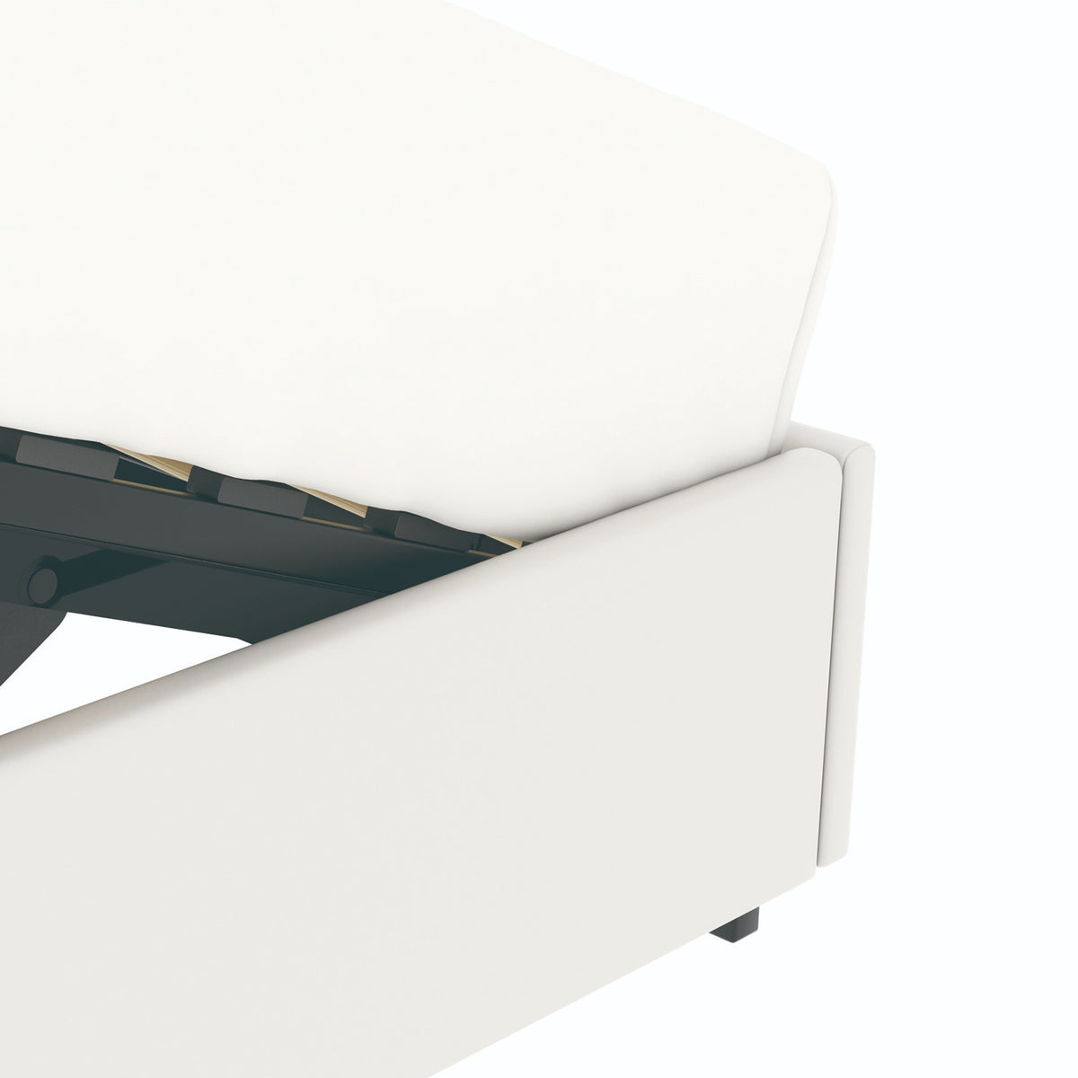 Détail du coffre du lit coffre plateforme 90x190 cm PU blanc LANCE avec matelas (non fourni)