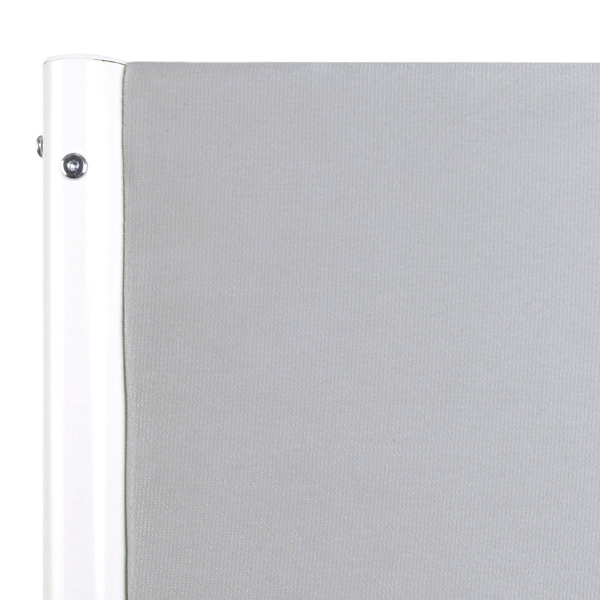 Détail des barrières de protection en métal blanc finition tissu gris du lit mezzanine ROZE avec bureau 90x190 cm