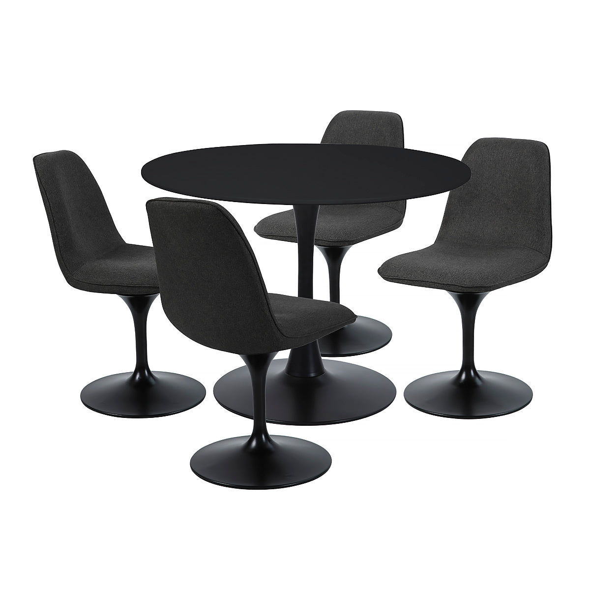 Vue d'ensemble de la table TULIPS en finition laquée noire et pied métal noir